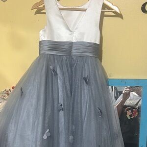 Elegant Dusty Blue and White Flower Girl Dress